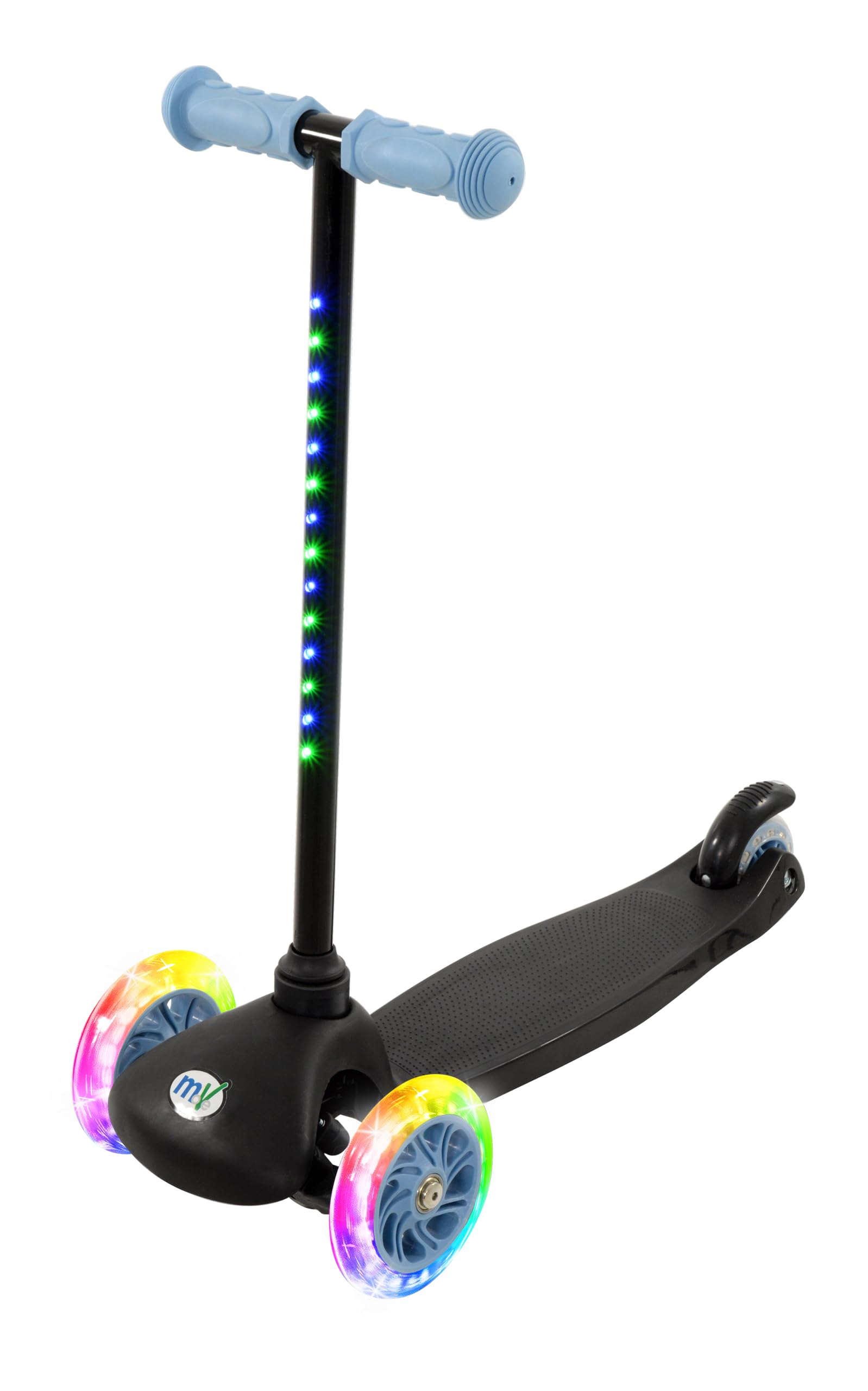 MoVe Tilt & Glo 3 Wheel Scooter with Light Up Wheels | Kids Push Tri Scooter | Adjustable Handlebar | Blue, Ages 3+