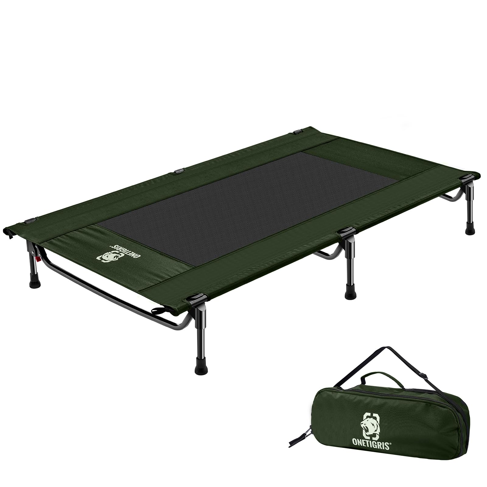 OneTigris Hundeliege Outdoor, erhöhtes Hundebett 100x70 cm Höhe 21cm, Express-Einrichtung Stabil, bequem und atmungsaktiv Haltbar und einfach zu reinigen Camping Haustier Bett, Katzenbett - Grün