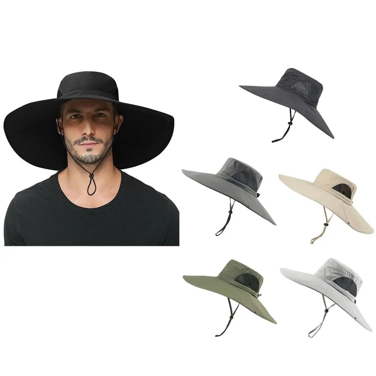 Cappello da Sole Cappello Largo da Uomo e Donna, Berretto da Pesca Estiva, Protezione Solare UV per Trekking Camminata(Light Gray)