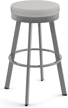 Amisco Swice 30 in. Swivel Bar Stool - Light Grey Polyester/Glossy Grey Metal