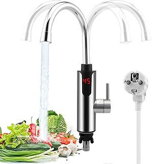Comprar Calentador de agua de 3300 W, grifo de acero inoxidable, grifo de cocina eléctrico para calentador de agua eléctrico sin depósito con pantalla LCD de temperatura, grifo de acero inoxidable para cocina