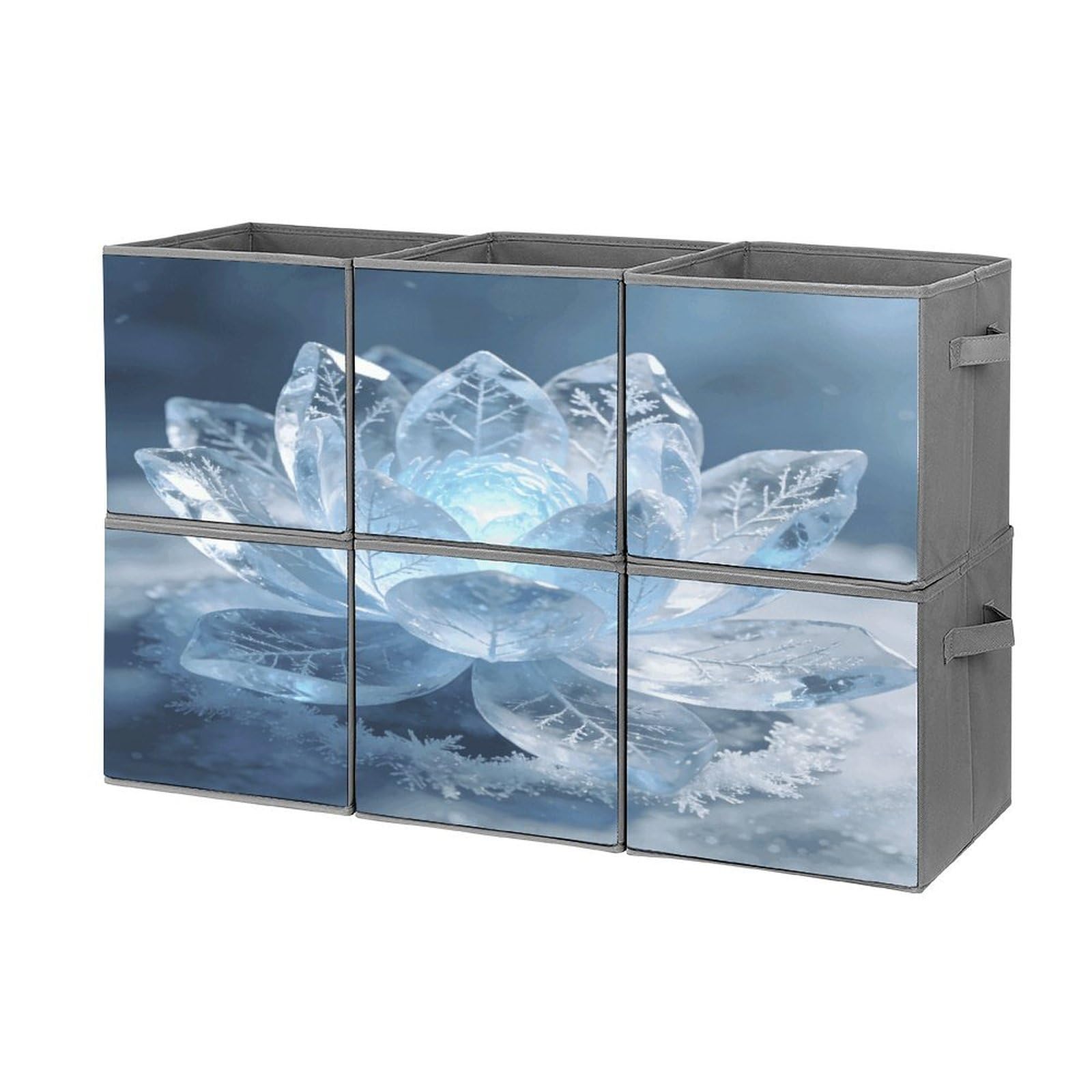 Fodpand Style Frost Lotus Glowing Light Cube Bins With Double Handles,Set Of 6 Cube Organizer, Stackable And Foldable Storage Bins For Organization, Closet, Shelves, Offices