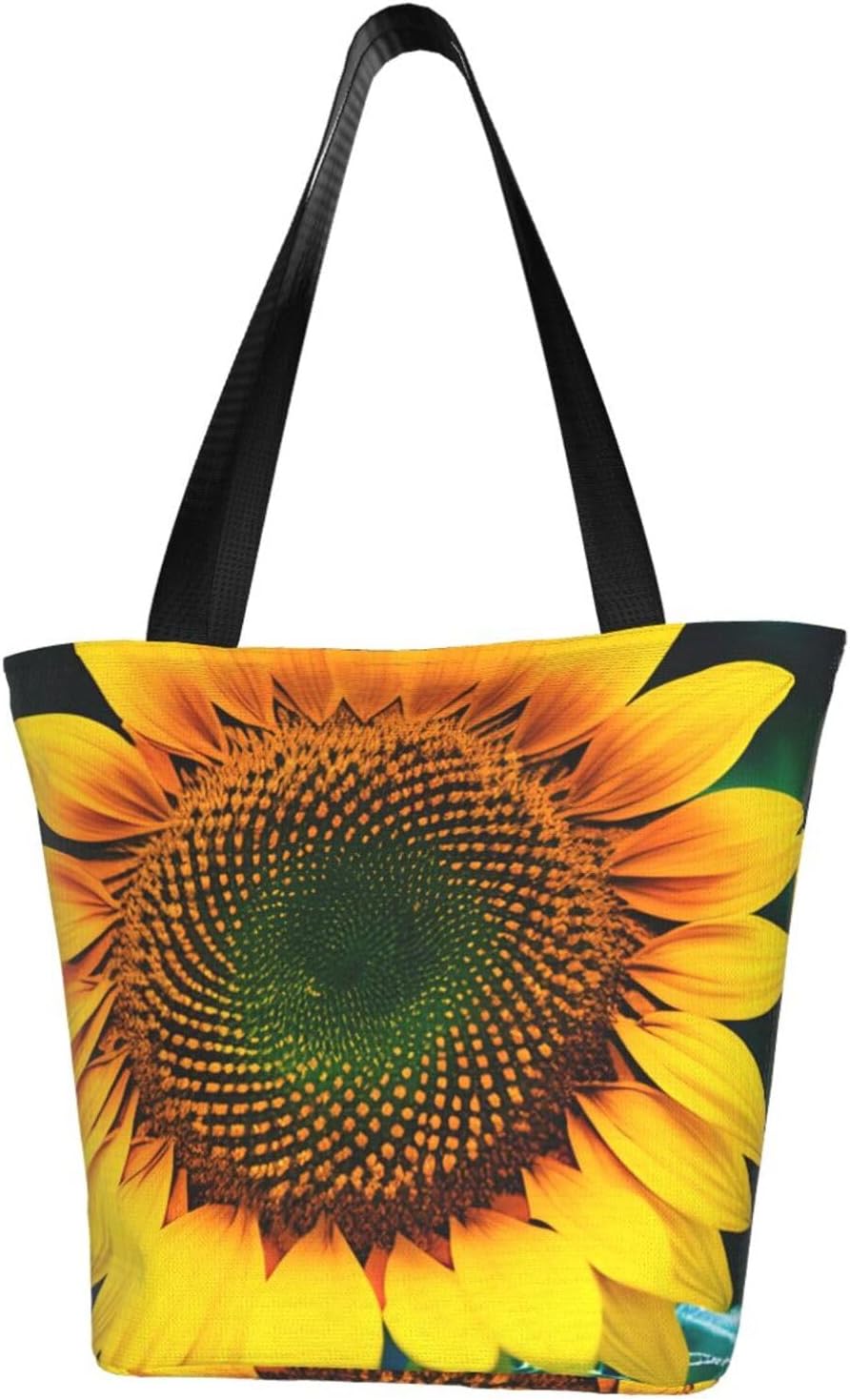 Sunflower pattern Print Comfortable Summer Shoulder Bag Canvas Tote Travel Beach Hiking Shopping Weekend