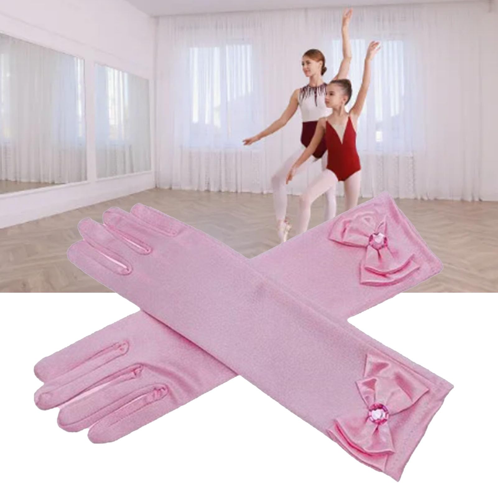 MOUMOUTEN Lange Prinzessinnen-Handschuhe Für Kleine Mädchen, Satin-Handschuhe Mit Schleifendekor Für Prinzessinnen-Auftritt, Cartoon-inspirierte 