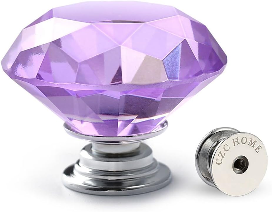 CZC HOME 10 PCS Diamond Crystal Glass Pull Handle Cabinet Knobs Cupboard Drawers Cabinet Dresser Bookcase Wardrobe (40mm, Purple)