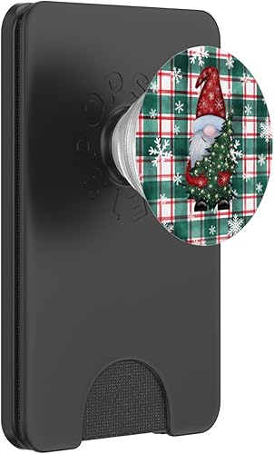 Miniatura 7 de Lindos gnomos de Navidad, copos de nieve a cuadros verdes y rojos, estilo vintage, PopSockets estándar PopGrip