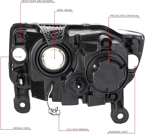 Miniatura 6 de Auto Dynasty Luces LED dobles para faros delanteros compatibles con Jeep Grand Cherokee 2014-2016, lado del conductor y del pasajero, carcasa