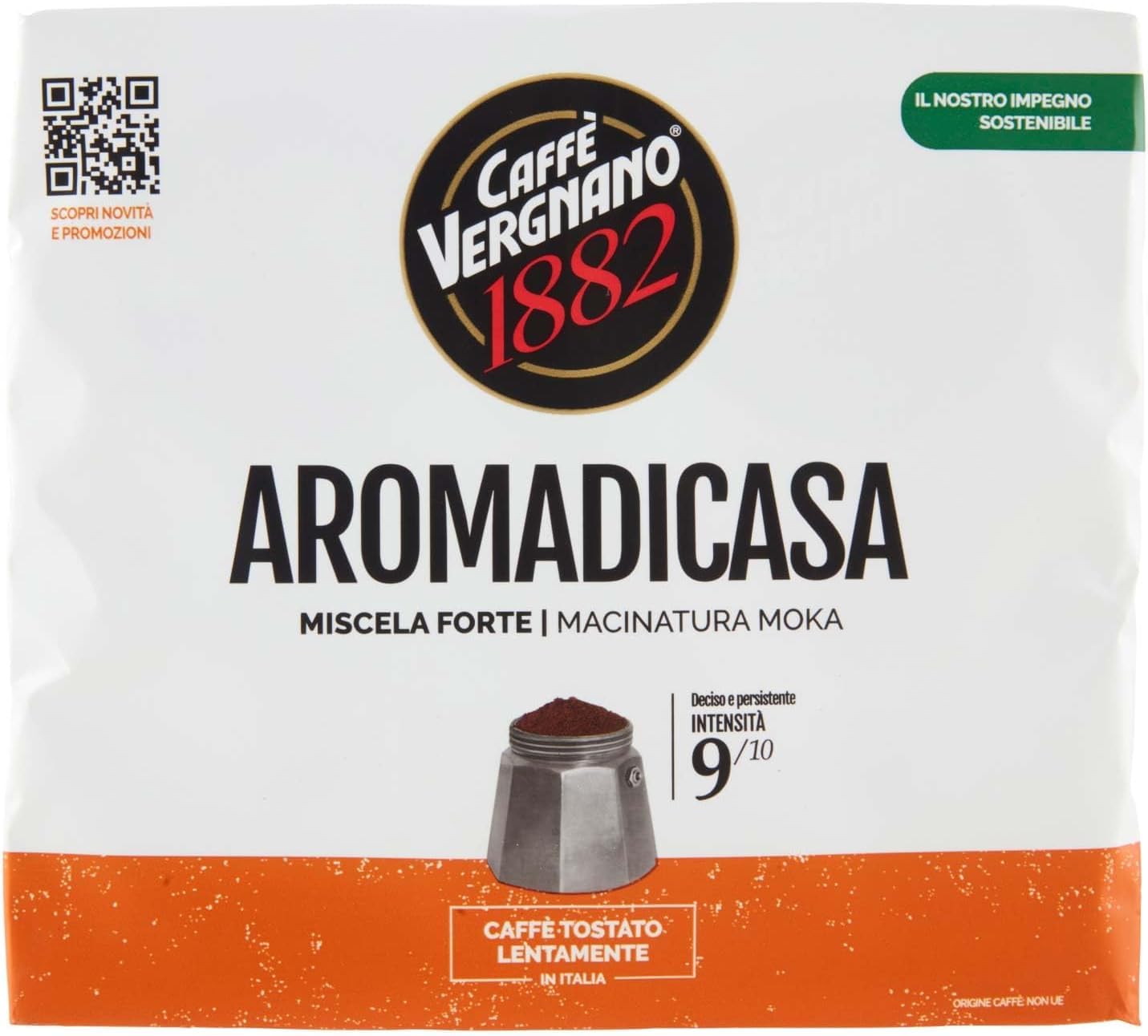 Caffè Vergnano 1882 Aromadicasa - Café molido Moka 8 x 250 g | Miscela Forte | Intensidad 9/10 | Tostado lento | Sabor decidido y persistente | Made in Italy + Italian Gourmet Polpa 400g
