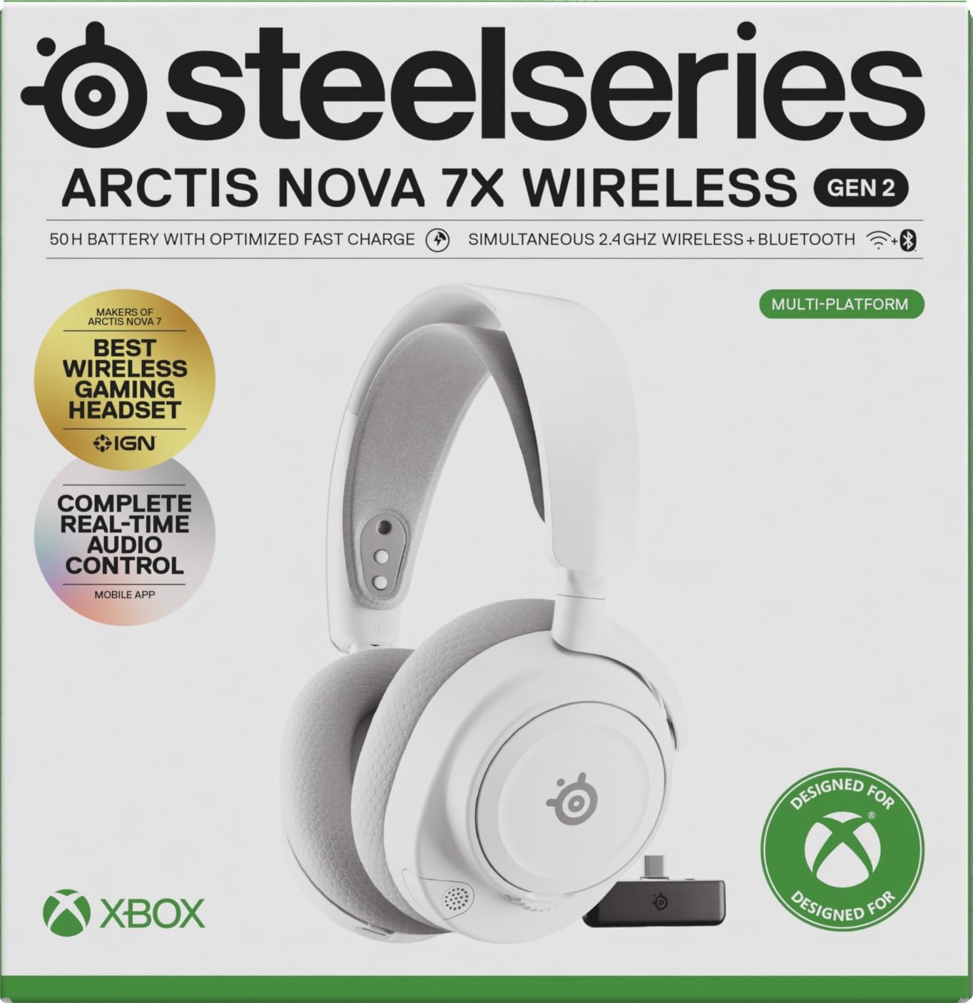 SteelSeries Arctis Nova 7X Wireless Gen2 Auriculares Gaming multiplataforma -Control de App en Tiempo Real -Más de 50 h -Controladores magnéticos de neodimio -2,4 GHz y Bluetooth -Xbox,PC,Switch1/2