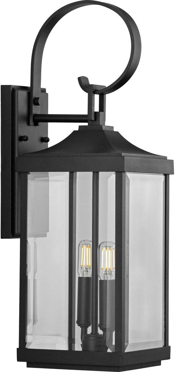 Gibbes Street Collection 2-Light Clear Beveled Glass New Traditional Outdoor Medium Wall Lantern Light Textured Black