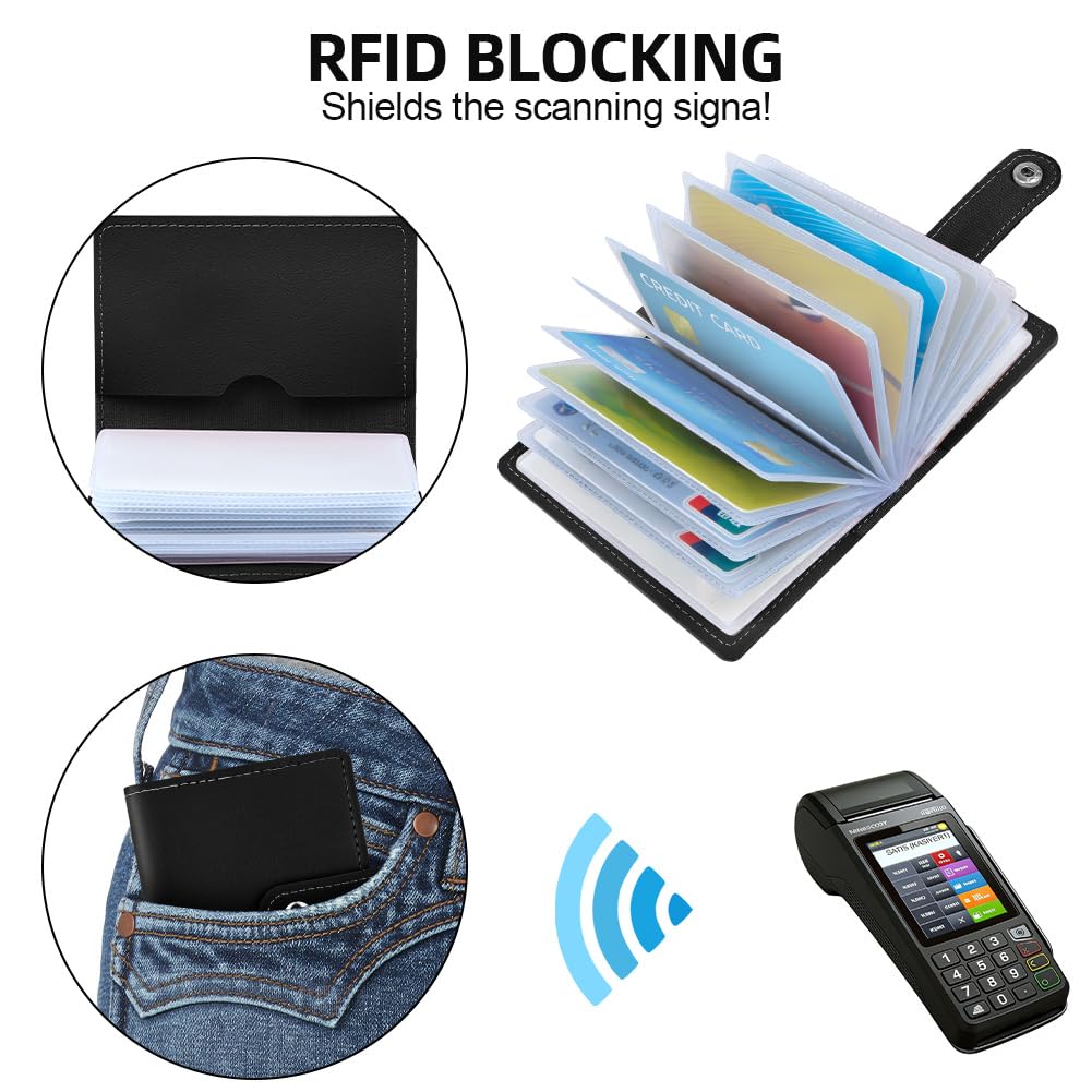OSDUE Porte Carte de Crédit Femme Homme, Blocage RFID Portefeuille en PU Cuir Cartes de Visite Unisexe avec Bouton pour ID Banque Affaires, Rose - 5