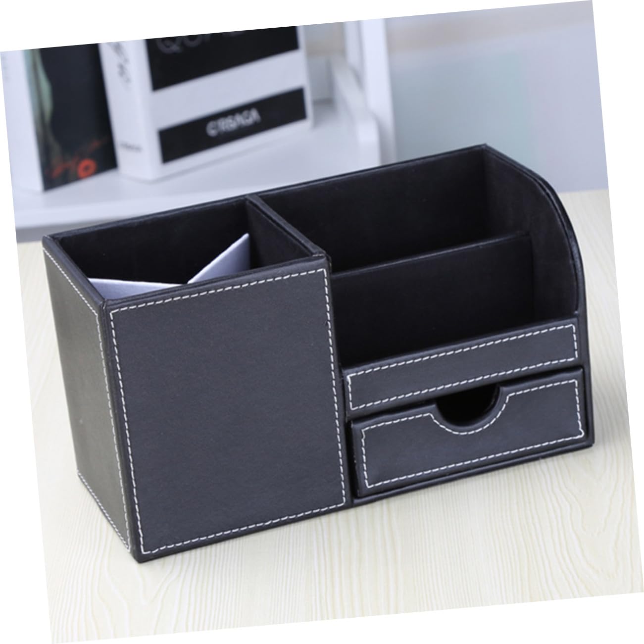 2 Piezas Organizador de Escritorio Multifuncional de PU Negro Soporte para Papelería de Oficina Caja de Almacenamiento para y Dormitorio Diseño y Duradero