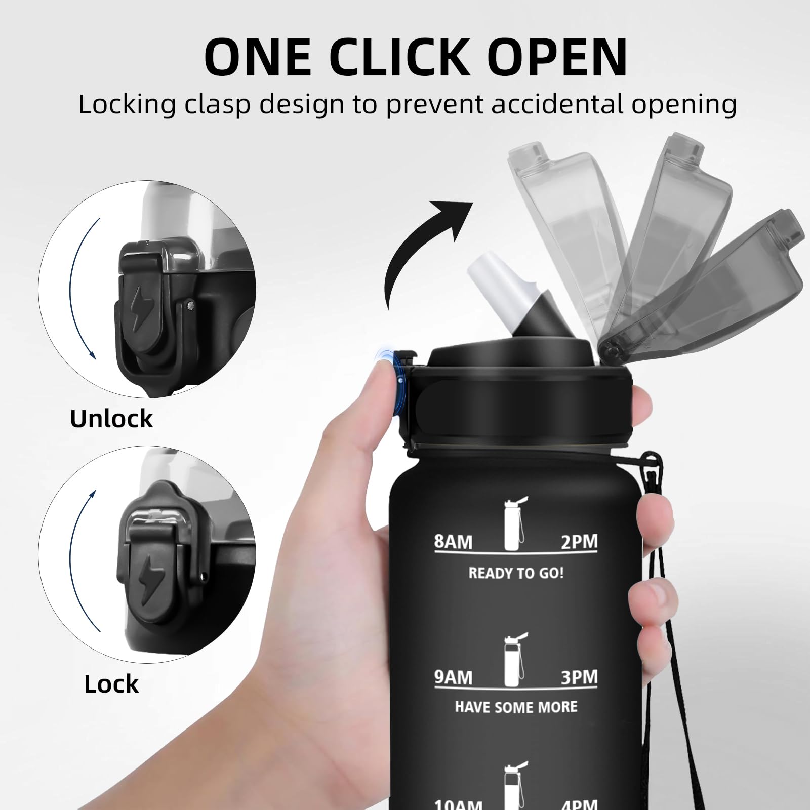 Grsta Drinking Bottle 1 Litre, Water Bottle with Straw, Leak-Proof, Sports Water Bottle for Carbonated Drinks Leak-Proof - Image 2
