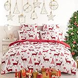 Lanqinglv Weihnachten Baby Kinder Bettwäsche 135x200 cm 2 Teilig Weihnacht Bettbezug Set Hirsch Muster Mädchen Junge Bettwäsche mit Reißverschluss und Kissenbezug 80x80cm (TN,135x200)