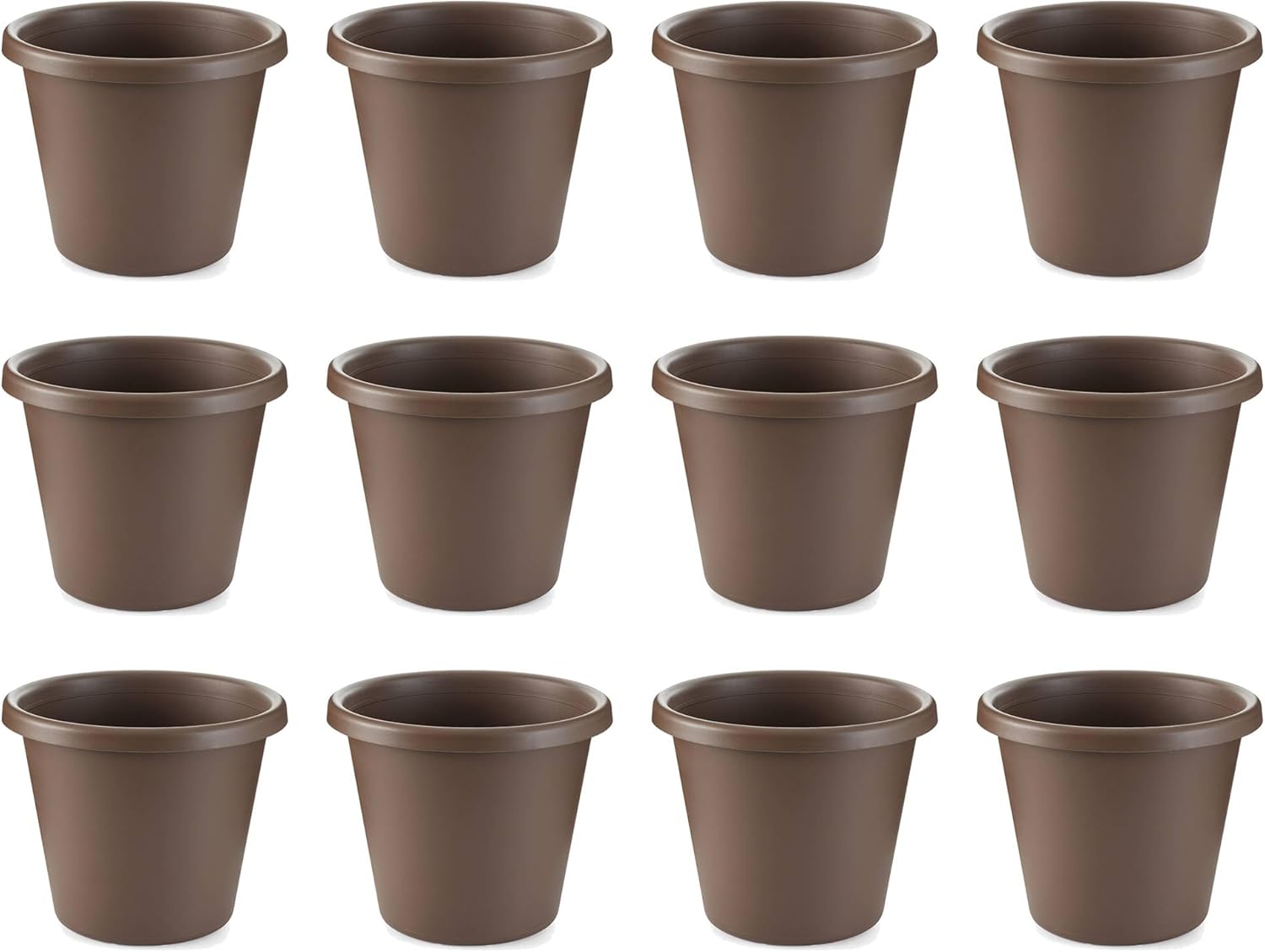 The HC Companies 14 Inch Classic Durable Plastic Flower Pot Container Garden Planter with Molded Rim and Drainage Holes, Chocolate Brown (12 Pack)