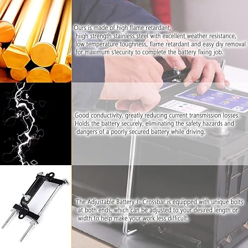 Miniatura 3 de Soporte de batería ajustable con kit de pernos en J de acero inoxidable, un soporte de batería especial para automóvil, SUV, camión, caravana,