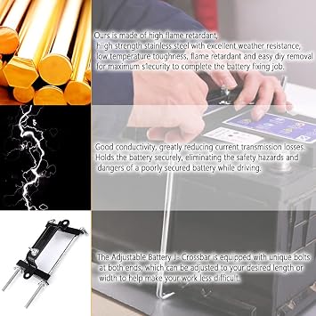 Ajustable Battery Hold Down with Stainless J bolt Kit,A Specialty Automotive Tools Car Battery Holder of Car SUV Truck RV Camper and Trailer (7.5inch/19cm bolts)