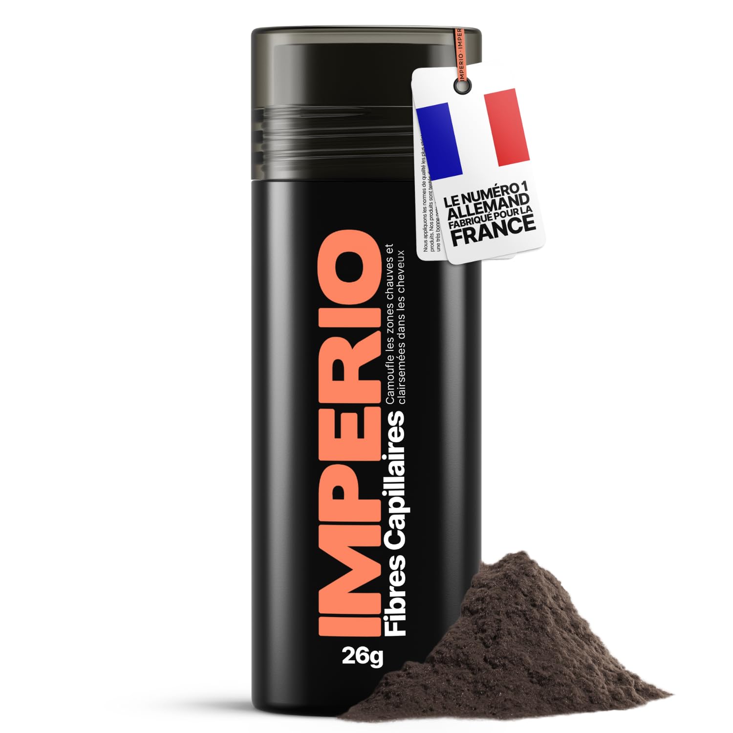 IMPERIO Fibre Capillaire Pour Épaissir les Cheveux & Cheveux Volumineux en Secondes. Poudre Densifiante Cheveux pour un Look Authentique. 100% Naturel! Qualité Salon - 26g (brun foncé)