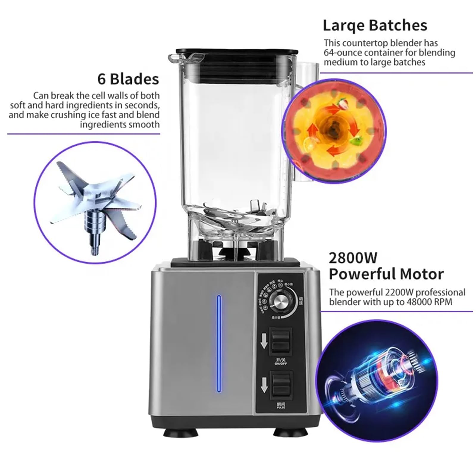 Komercyjna kruszarka do lodu, z kubkiem o pojemności 1,8 l i 9 regulowanymi prędkościami, robot kuchenny o dużej mocy, Jog Clean materiał spożywczy, dźwiękoszczelny lodołamacz