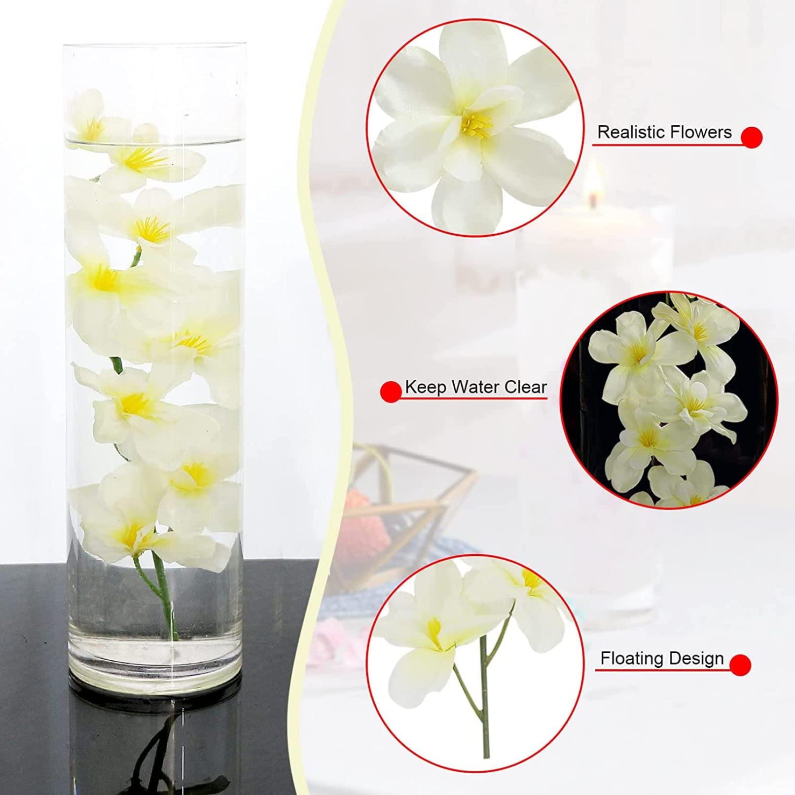 Amazon｜12個 造花の茎 フローティングキャンドル用 12インチ 水中造花 