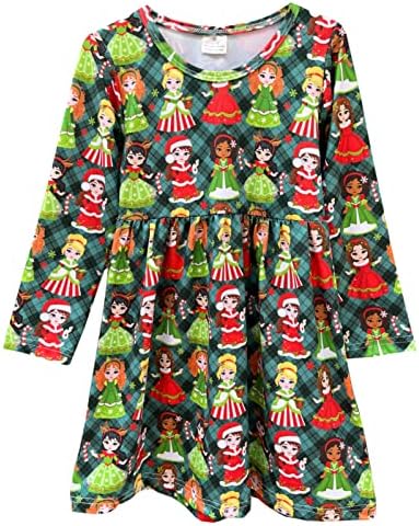 Ruffles Boutique Baby Girls Christmas Dress Toddler Plaid Long Sleeve Outfit Set Girls Christmas Tree Dress Green