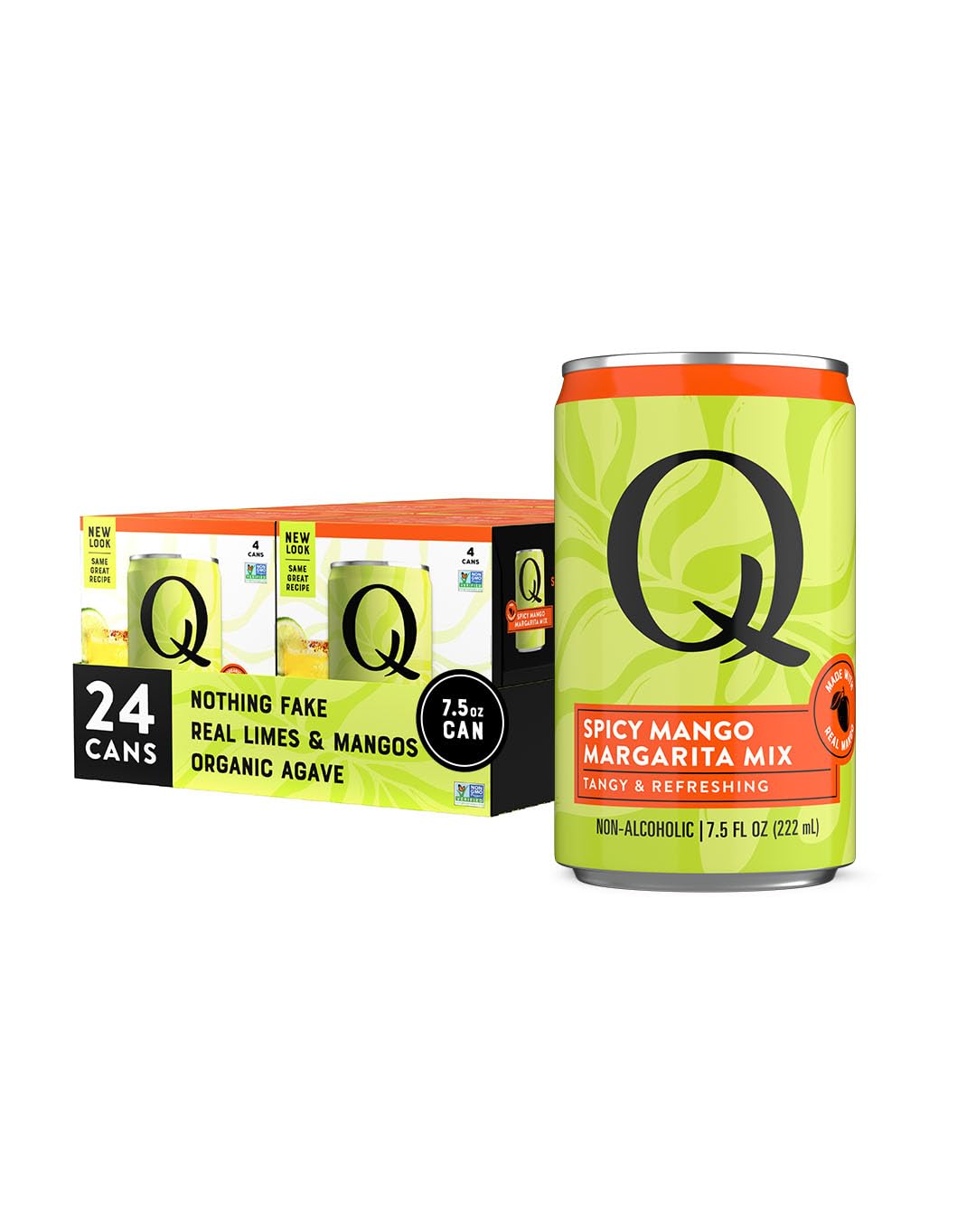 Q SPICY MANGO MARGARITA MIX with Real Key Limes, Mangos & Organic Agave - Ideal for Cocktails & Mocktails - Real Ingredients, Perfectly Balanced - 90 Calories per Serving - 7.5 Fl Oz Cans (Pack of 24)