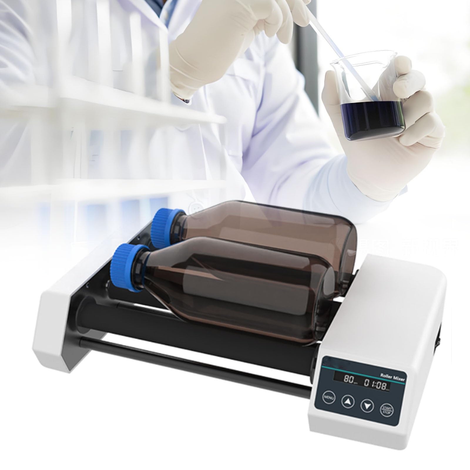 Agitateur à rouleaux de laboratoire, agitateur numérique à 4 rouleaux pour flacons de réactifs, vitesse réglable de 20 à 80 tr/min, diamètre 45 à 100 mm, pour laboratoires de chimie et de bi