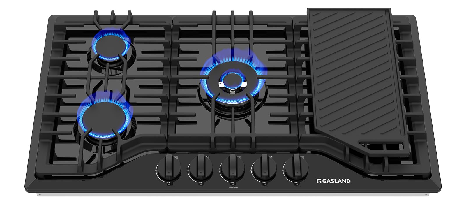 - GASLAND Gas Cooktop 36 Inch with Griddle, PRO GH3365EF 5 Burner Propane Stovetop with Reversible Cast Iron Grill/Griddle, Gas Countertop Plug-in, NG/LPG Convertible Cooktops, Black