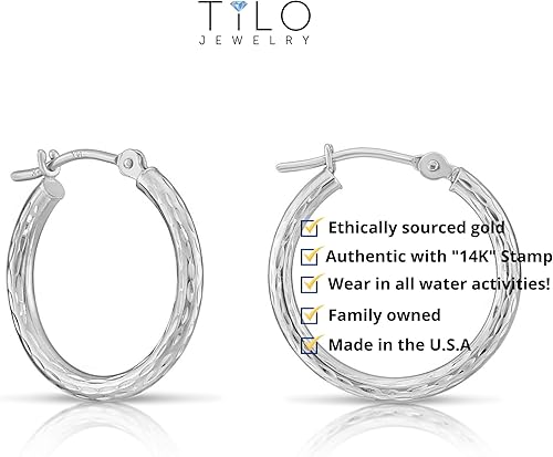 Miniatura 3 de Aretes redondos de oro blanco de 14 quilates grabados a mano con corte de diamante completo