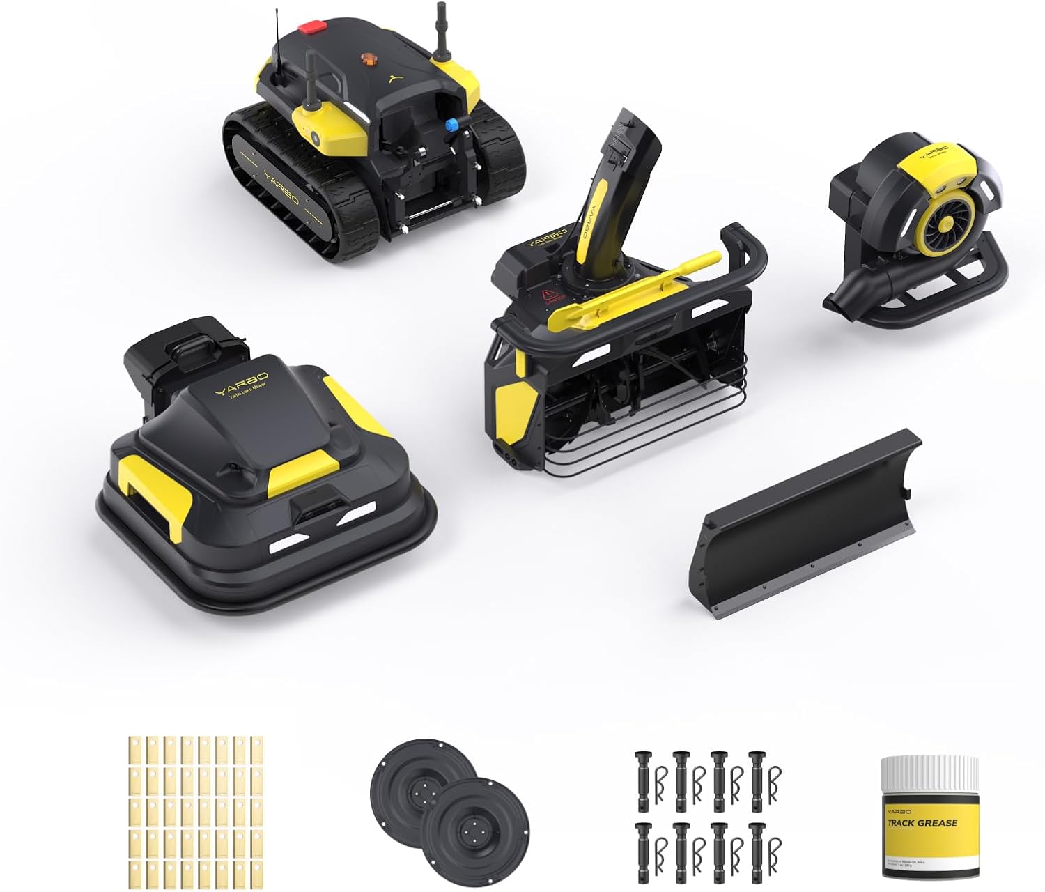 YARBO 4-in-1 Modular Robot, Snow Blower,Lawn Mower and Leaf Blower with Plow Blade, Cutting-Blades *2, Cutting Disc *2, Shear Pins & Cotter Pins (8 Sets), Track Grease