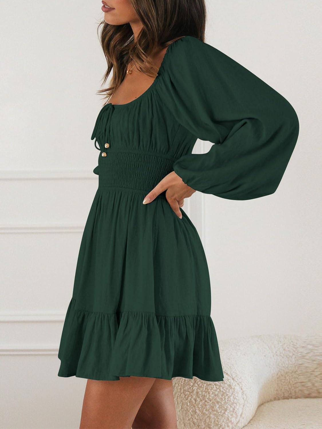 LILLUSORY Women's Long Sleeve Mini Cottagecore Dresses 2026 Fall Outfits Square Neck Casual Flowy Short Dress Fashion - Image 3