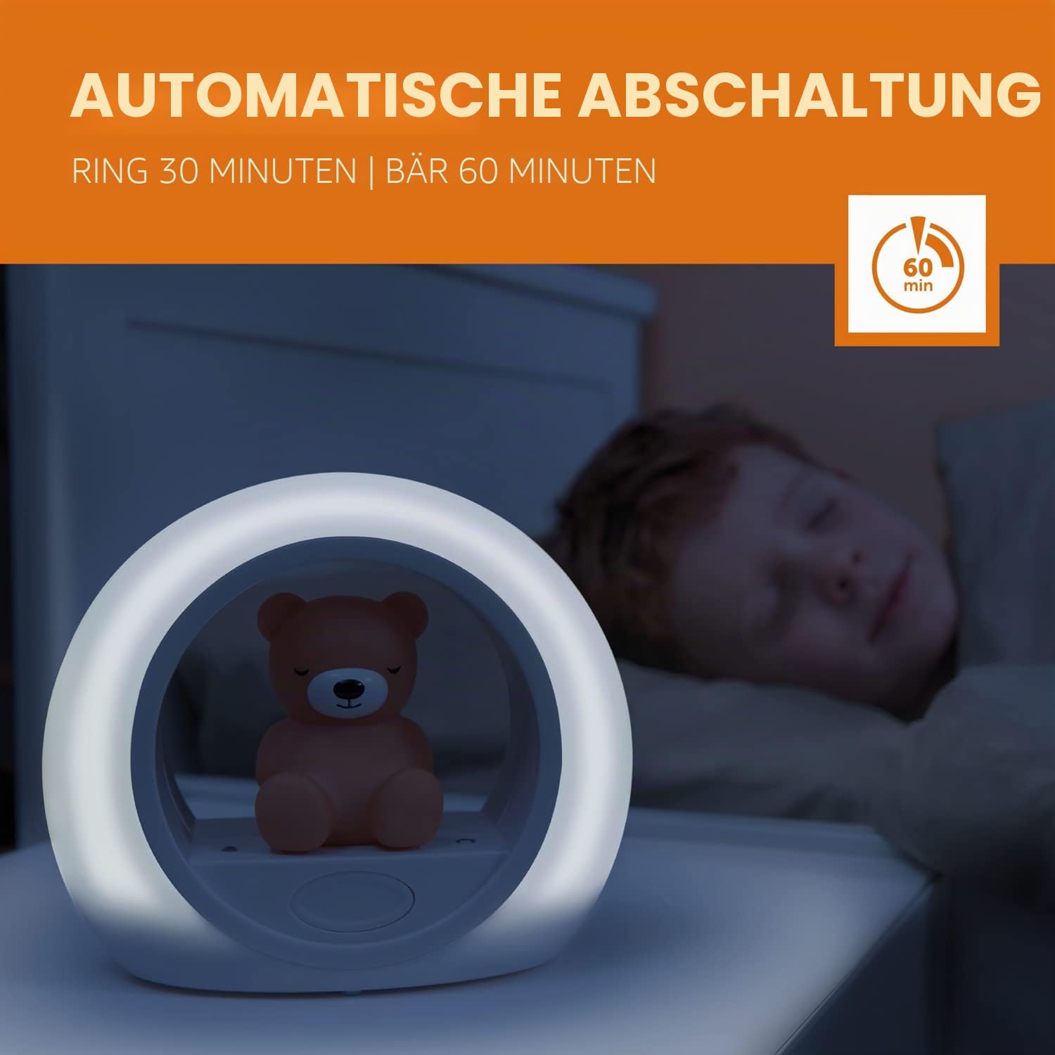 ZAZU Nachtlicht Billy der Bär – Erschrecke die Dunkelheit mit Billy | Baby-Einschlafhilfe mit automatischer Abschaltung und Schreisensor | Einstellbare Helligkeit | Weinaktiviertes Nachtlicht