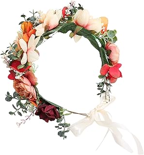 Beavorty Grinalda Tiaras De Menina Coroa De Noiva Decoração De Casamento De Outono Faixa De Cabelo De Flor De Camélia Verde Grinalda De Cabelo Bohomiano Coroa De Flores Tiara De Flores