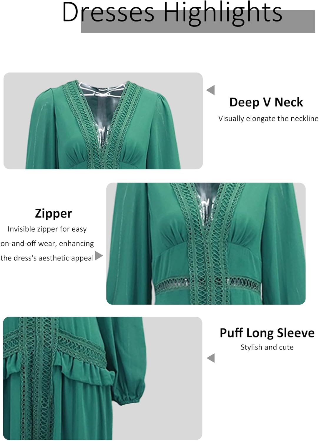 LAJIOJIO Elegant Dresses for Women Wedding Guest,Deep V Neck Puff Long Sleeve Evening Maxi Dress - Image 4