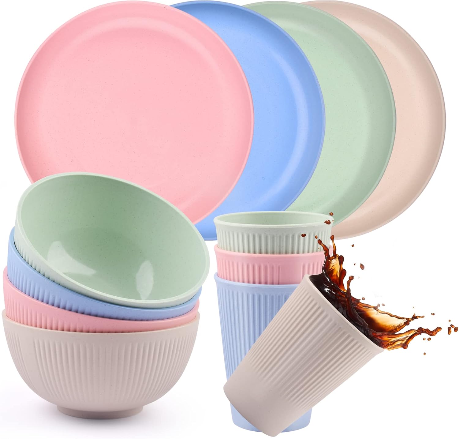 12Pcs Wheat Straw Dinnerware Set, Lightweight and Unbreakable