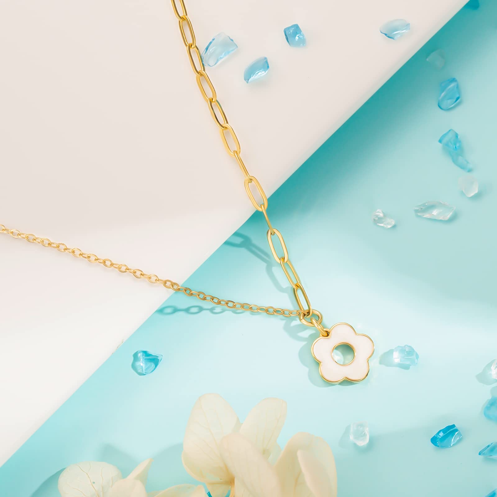 LANE WOODS Paperclip Necklace Pendant: 14K Gold Plated Dainty Link Chain Jewelry for Women