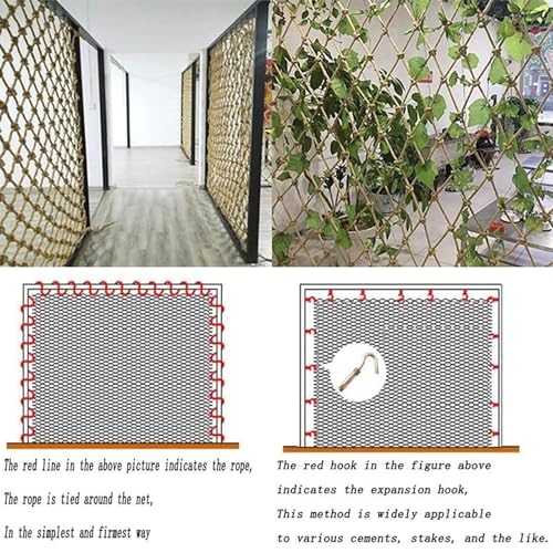 Rete da Arrampicata per Interni - Rete anticaduta in Corda Spessa 8 mm, Maglia da 12 cm per Parco Giochi all'aperto, Rete da Giardino in Canapa Resistente, Attrezzatura da Gioco per la sicur