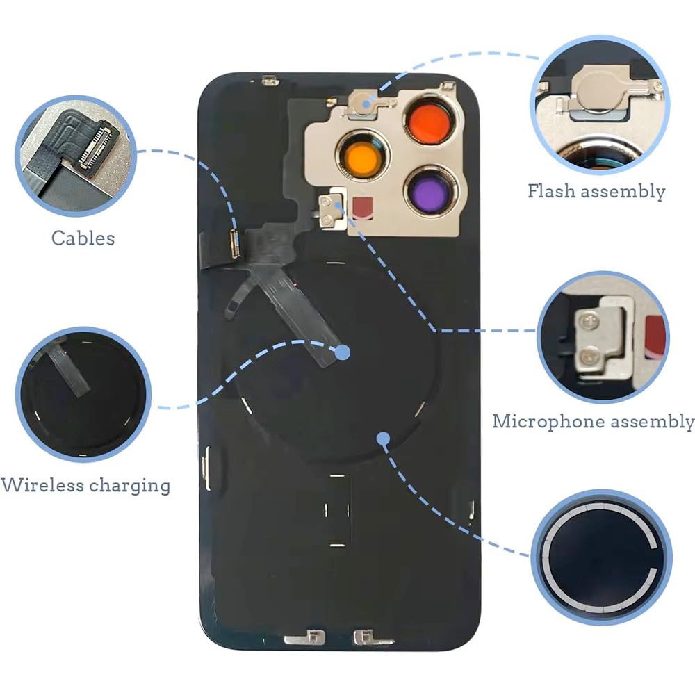 SVV Backcover, Akkudeckel passend für iPhone 14 Plus. Vormontiert : mit QI/NFC Flexkabel, Magnet, Metallträger, Kameraringe, etc. Genau wie auf das Foto. Ersatzrückglas. OEM (Blau)