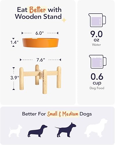 Miniatura 9 de LE TAUCI Tazones de cerámica para perros de alimentación lenta elevados para razas pequeñas, cuencos para perros con soporte de madera, 0.6 tazas de