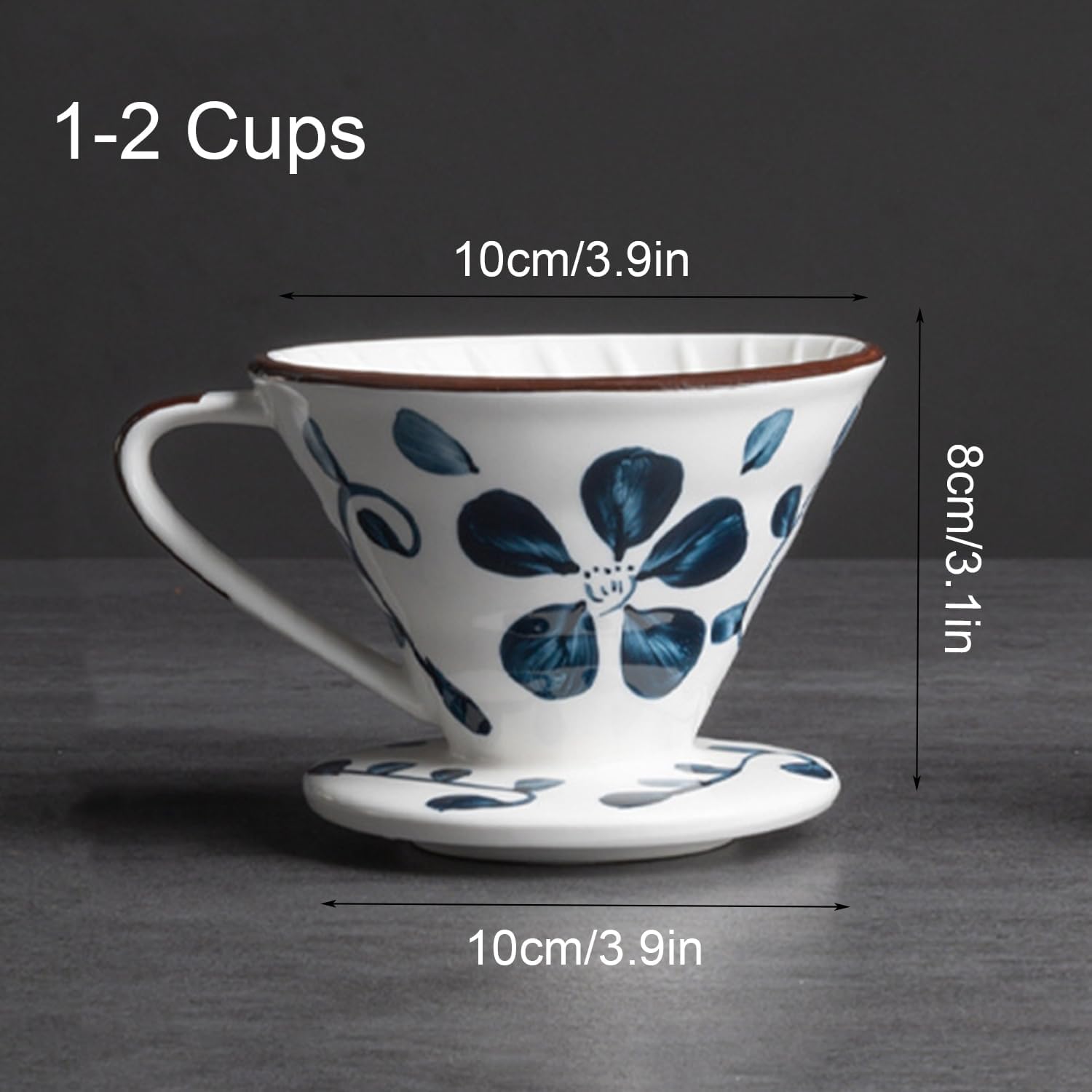Ceramic Pour Over Coffee Dripper, Hand painted Coffee Drip Filter, Pour Over Coffee Maker, Ceramic Slow Brewing Accessories for Home, Cafe, Restaurants (V01,1-2Cups)