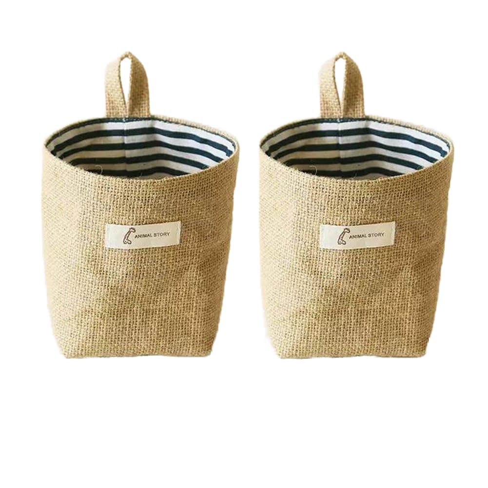 Monba Dark Blue Stripe 2Pc Small Cotton Linen Peg Bag With Hanger - Durable Hanging Clothespin Bag Peg Basket For Pegs With Hanger