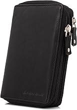 ekavale High-quality women's wallet made of genuine leather, women's wallet with RFID protection, large wallet with zip and many card slots, Black Soft, Classic