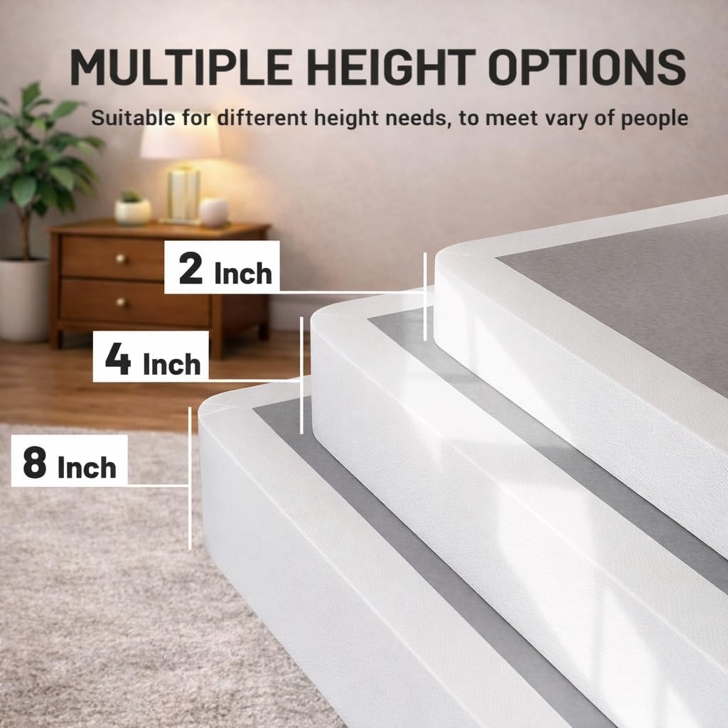 Treaton, Box Spring Bed Base Queen Size, 8-Inch Wood Mattress Foundation – Amish Made in USA – Quiet Noise Free, 2-Pieces Under Mattress-Support BoxSpring, Fully Assembled, White