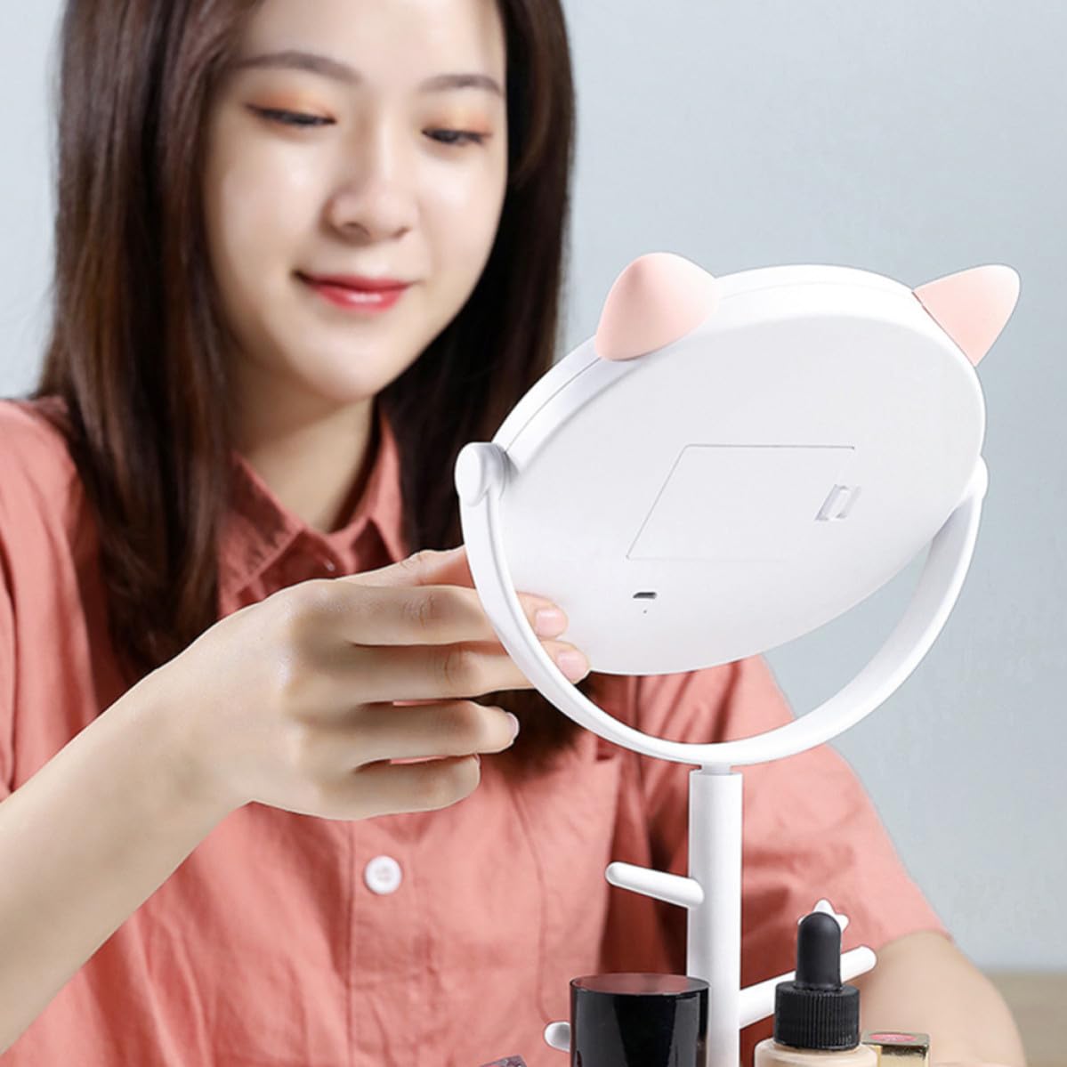 Specchio Trucco con Luci Led, Ricaricabile 500mah, Bianco | Dimming Continuo, Vetro ad Alta Definizione, Vano Integrato, Plastica, per Bagno e Toilette
