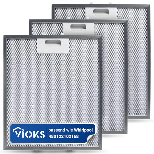 VIOKS Filtro de grasa para campana extractora de repuesto, 3 filtros de repuesto para Whirlpool 480122102168, 305 x 267 mm