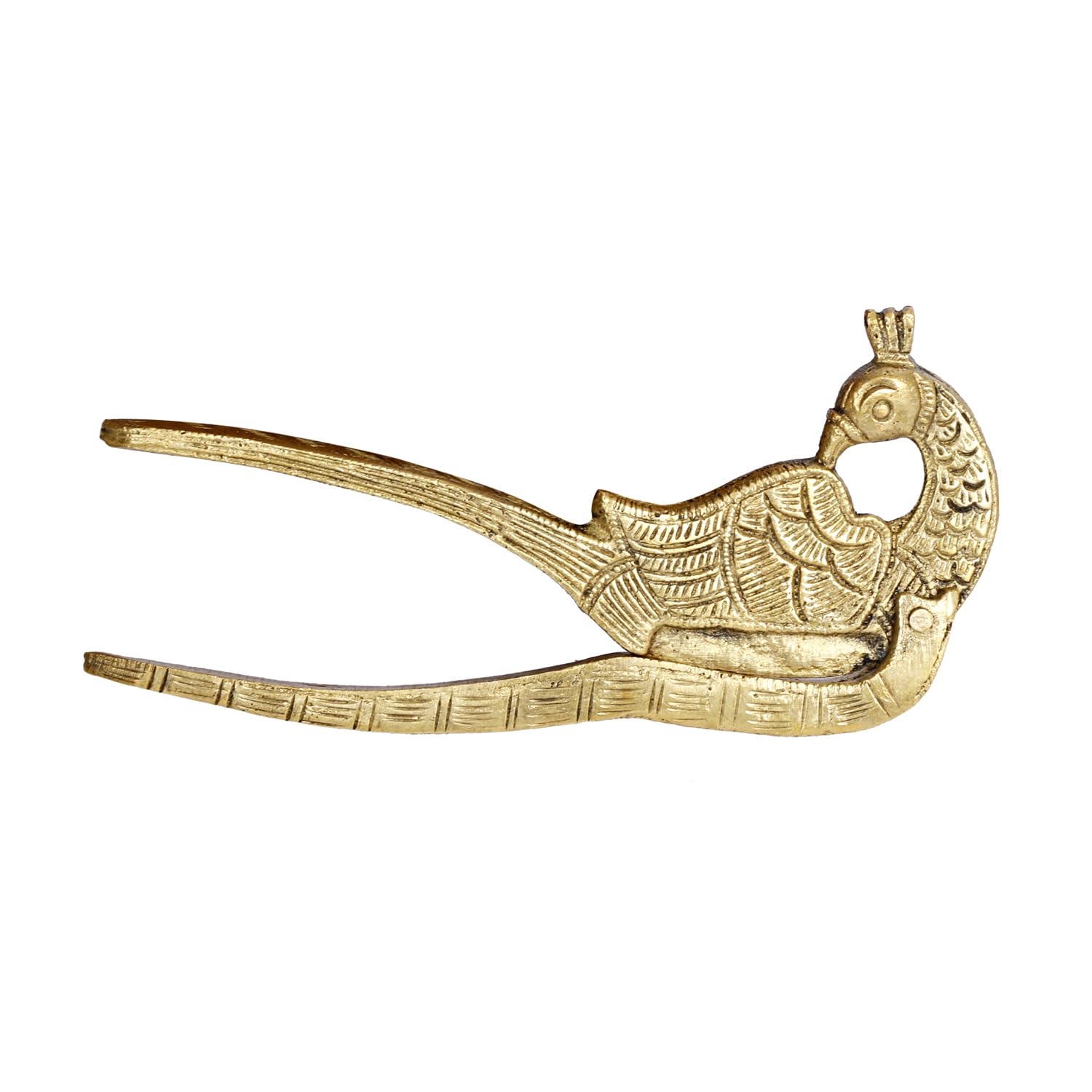 Kartique Brass Peacock Designs Supari Cutter Sarota Betel Nut Cracker in Gold Color Length 5 Inch