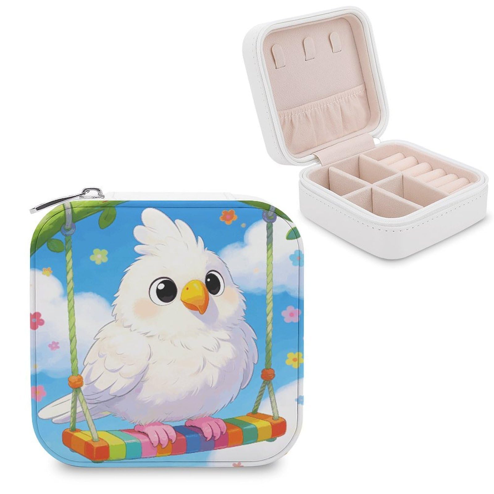 The Spring Leisurely Stroll of A Little White Parrot Jewelry Box Beautiful Portable Ring Boxes Cute Large-Capacity Jewelry Case Jewelry Organizer for Mothers Gifts for Earrings Rings Hand Bracelet