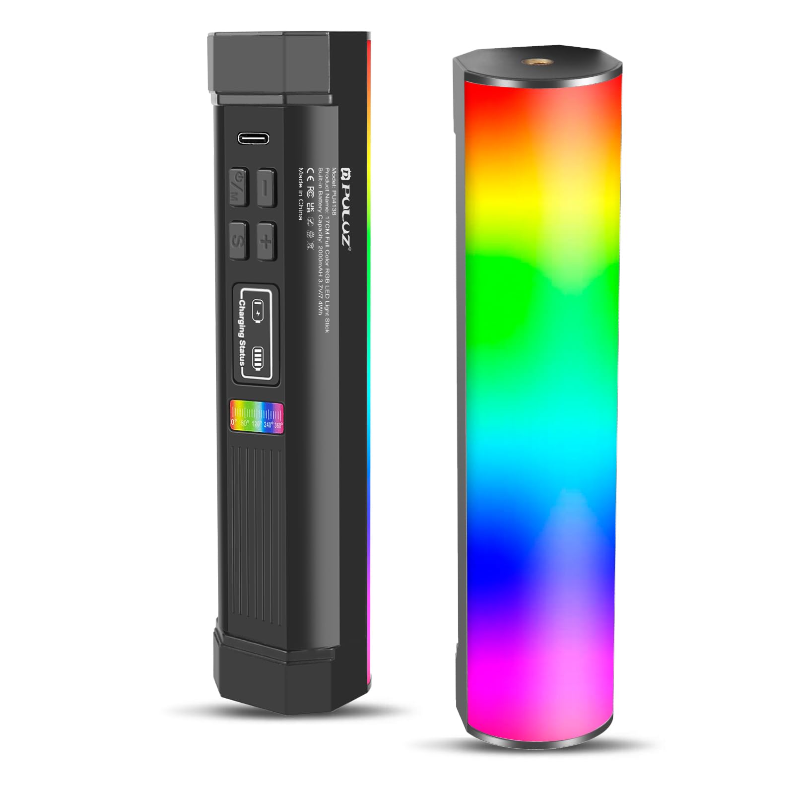PULUZ Bacchetta luminosa magnetica portatile, 17 cm, 360 °, con batteria ricaricabile da 2000 mAh e 2500-9000 K per streaming, fotografia in studio, TikTok, YouTub