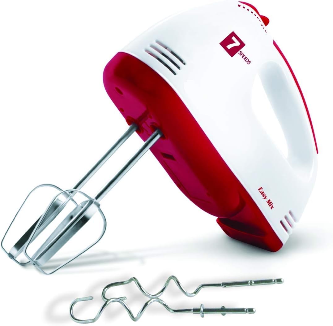 DAX Hand Mixer Blender Easy Mix with 7 Speed Control and Detachable Stainless-Steel Finish Beater Whisker in-Built Eject knob Slim Grip Scarlet Mixture Multi Functional ice Cream Egg Food Automatic