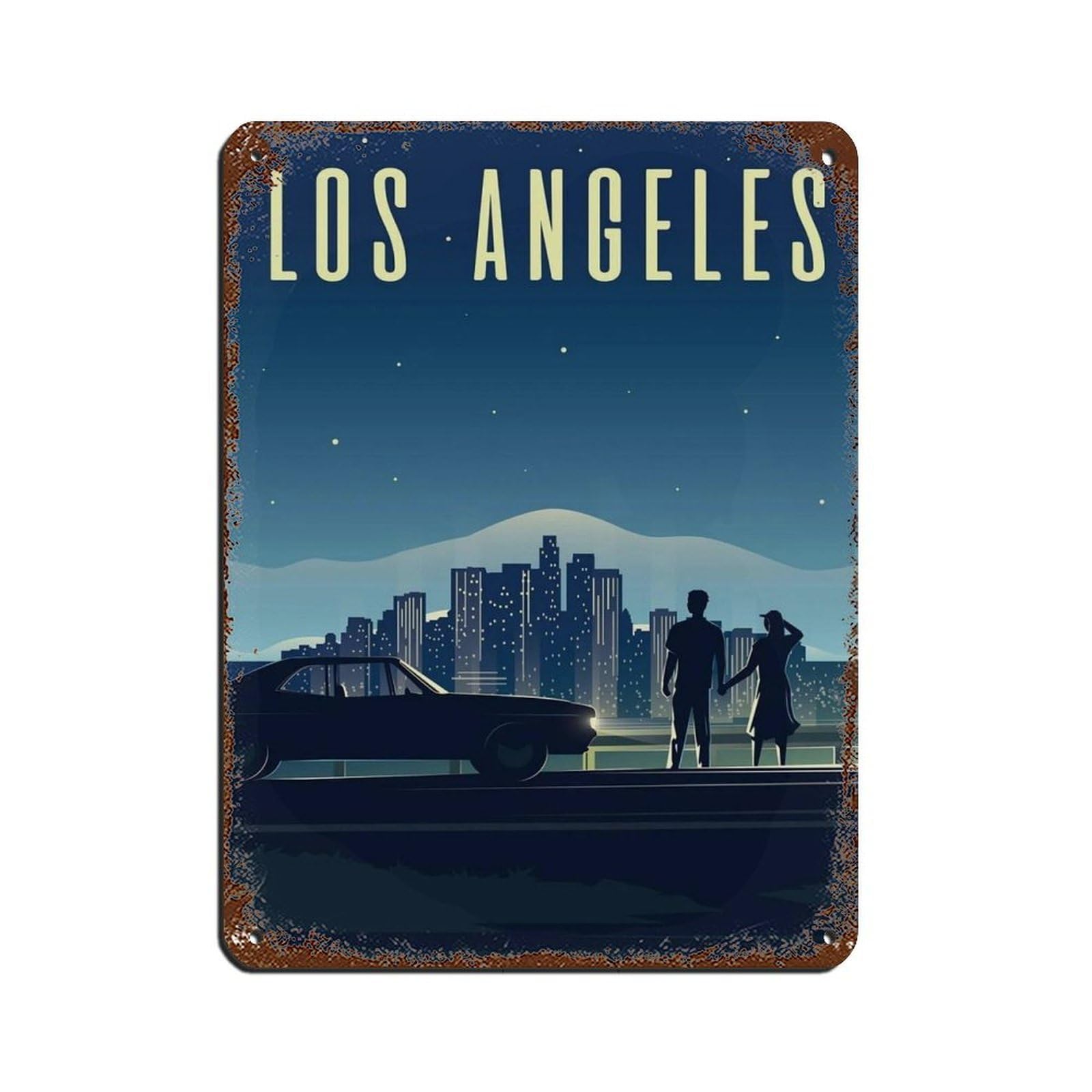 Los Angeles Travel Poster, California Poster Tin Sign Vintage Metal Pub Club Cafe Bar Home Wall Art Decoration Poster Retro 12x16inch(30x40cm)